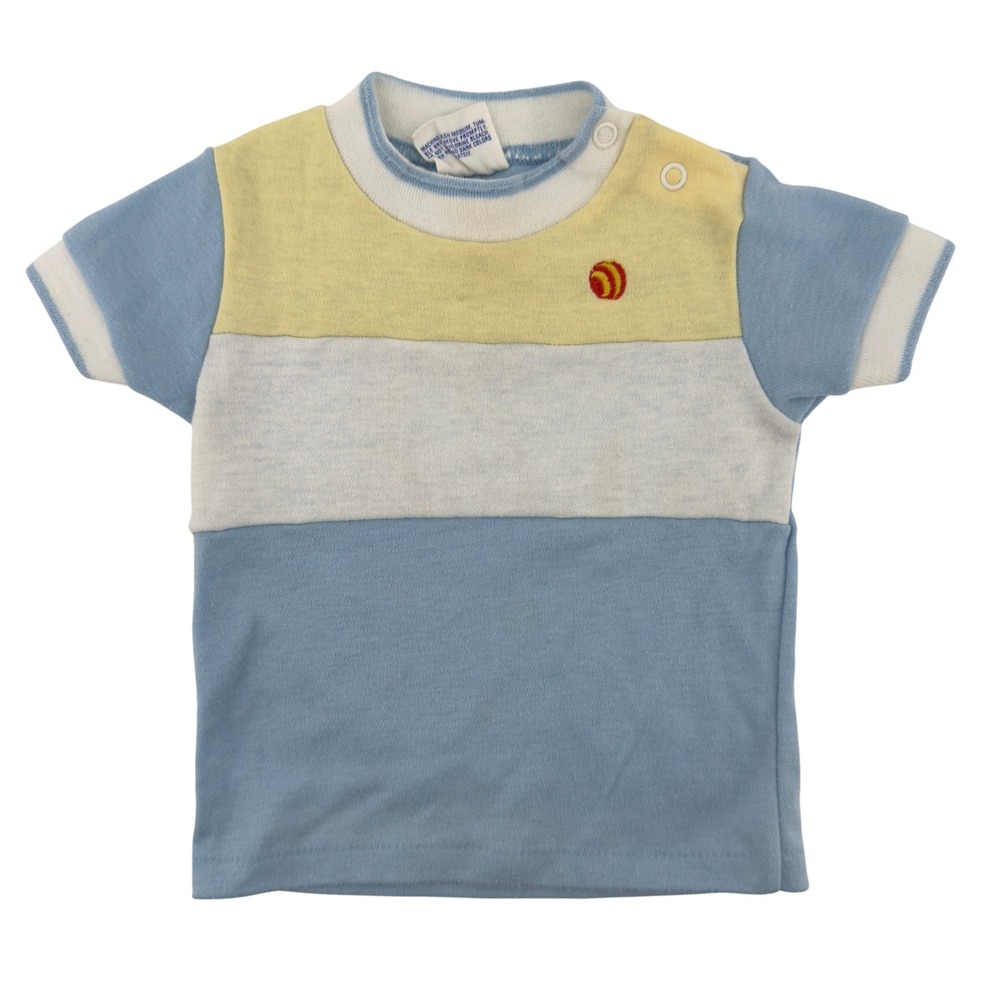 Vtg Toddly Winks Baby Short Sleeve T-Shirt Blue Yellow‎ 12 Months Retro Kids USA